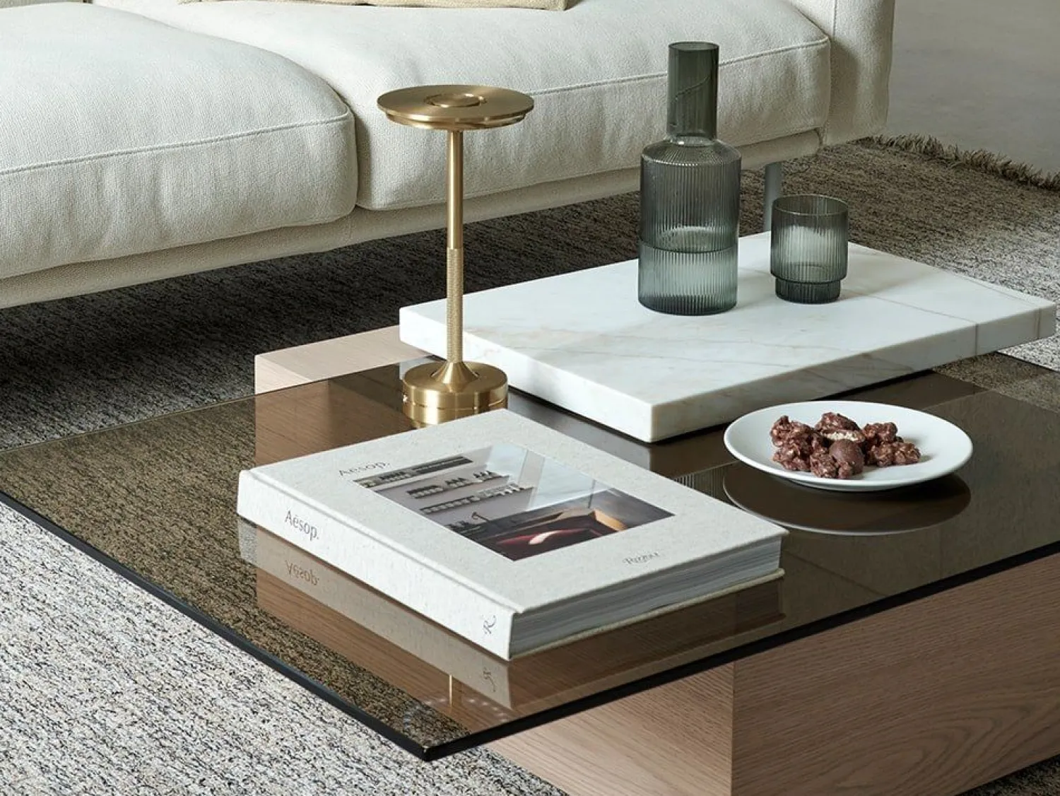 Design Salontafels|Marmeren Salontafels-Gelderland 10050 Palea Salontafel Naturel, Brons, Wit