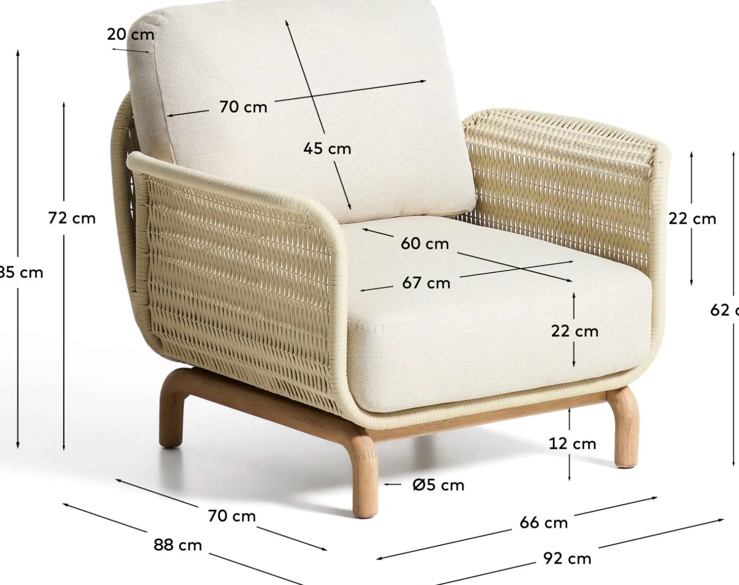 Tuinstoelen-Kave Home Alipa Outdoor Fauteuil Ecru