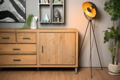 Industriële Vloerlampen|Vloerlampen-Lucide Alvaro Vloerlamp Zwart, Goud