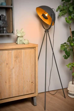 Industriële Vloerlampen|Vloerlampen-Lucide Alvaro Vloerlamp Zwart, Goud