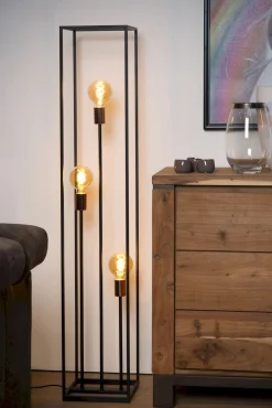 Industriële Vloerlampen|Vloerlampen-Lucide Arthur Vloerlamp Zwart, Koper