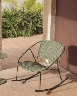 Tuinstoelen-Kave Home Atrani Outdoor Schommelstoel Groen