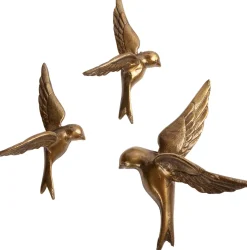 Wanddecoraties-WOOOD Avaler Too Vogels set van 3 Wanddecoratie Antique Brass
