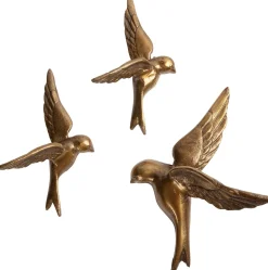 Wanddecoraties-WOOOD Avaler Too Vogels set van 3 Wanddecoratie Antique Brass