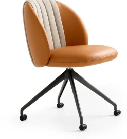 Design Stoelen|Eetkamerstoelen Met Wieltjes-Leolux Baani Eetkamerstoel Cognac
