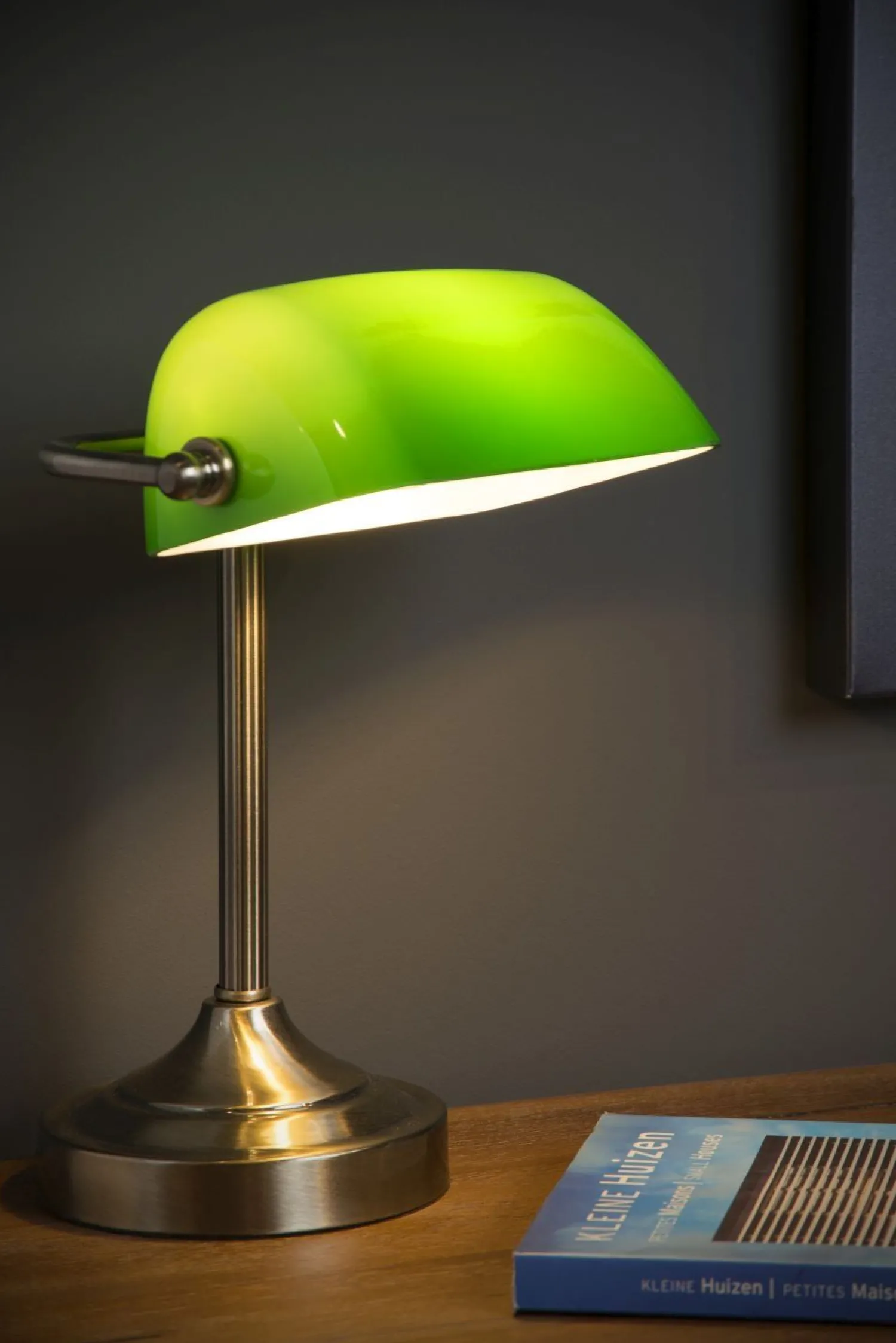 Tafellampen|Tafellampen-Lucide Banker Tafellamp Brons, Groen