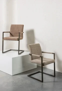 Eetkamerstoelen Met Armleuning-WOOOD Bas Armstoel Brown Melange