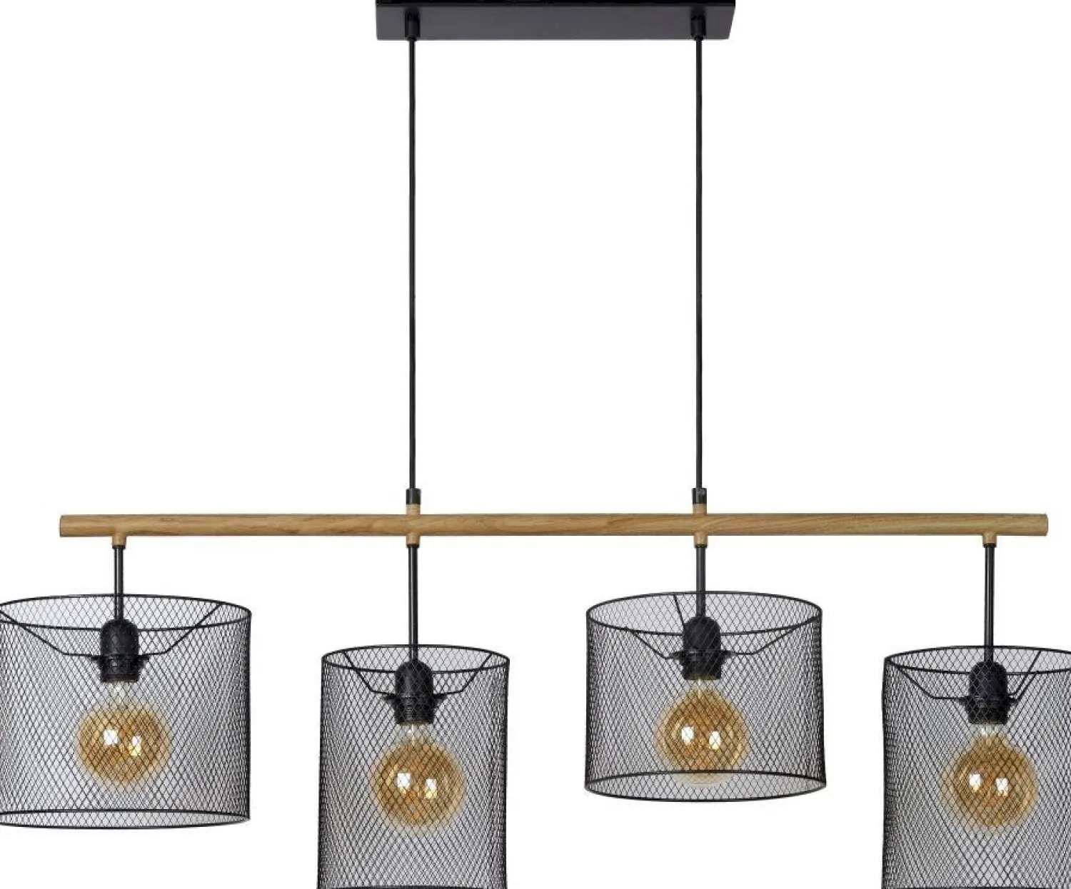 Industriële Hanglampen|Industriële Hanglampen-Lucide Baskett Hanglamp Zwart, Naturel