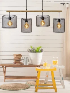 Industriële Hanglampen|Industriële Hanglampen-Lucide Baskett Hanglamp Zwart, Naturel