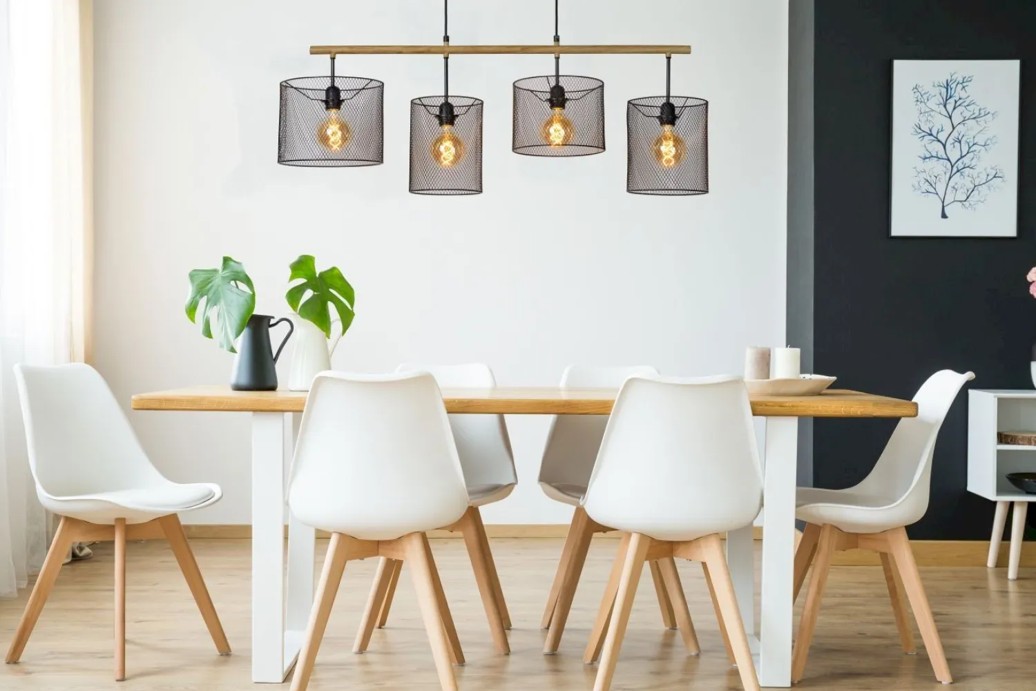 Industriële Hanglampen|Industriële Hanglampen-Lucide Baskett Hanglamp Zwart, Naturel