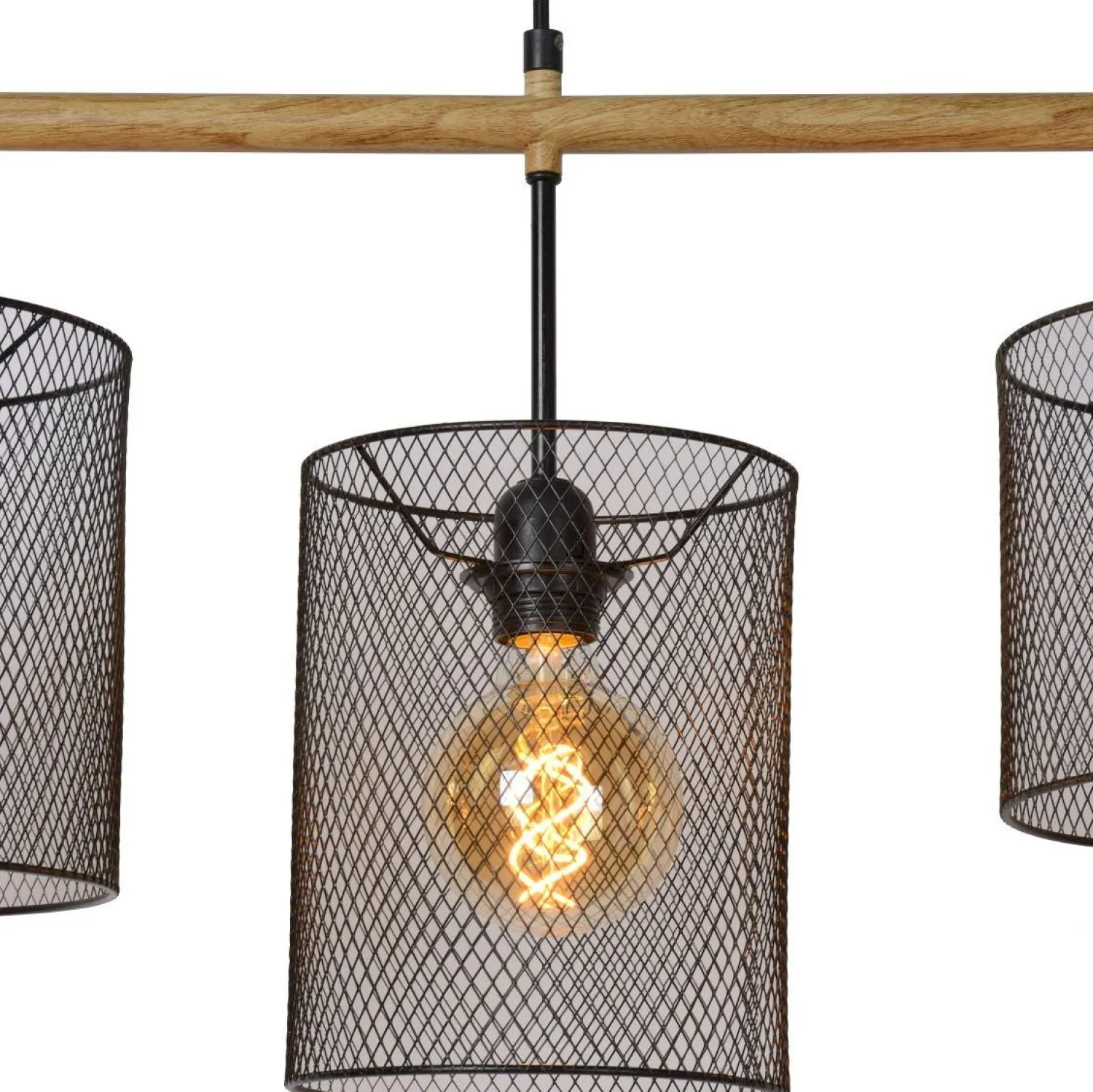Industriële Hanglampen|Industriële Hanglampen-Lucide Baskett Hanglamp Zwart, Naturel