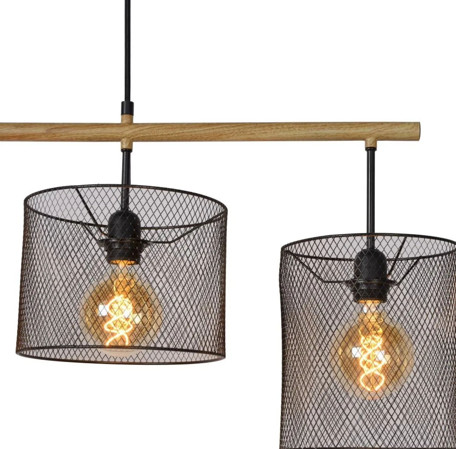 Industriële Hanglampen|Industriële Hanglampen-Lucide Baskett Hanglamp Zwart, Naturel