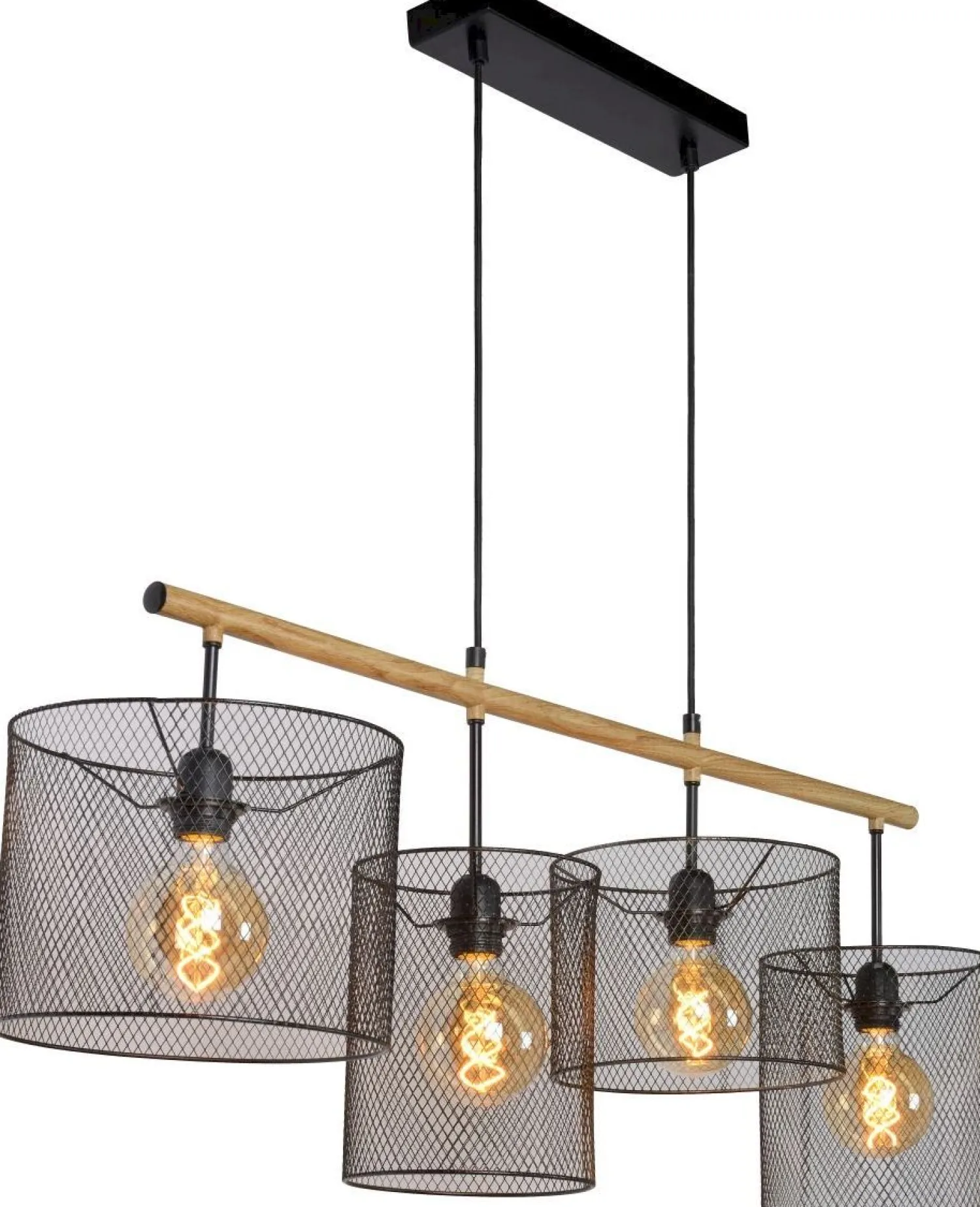 Industriële Hanglampen|Industriële Hanglampen-Lucide Baskett Hanglamp Zwart, Naturel