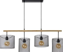 Industriële Hanglampen|Industriële Hanglampen-Lucide Baskett Hanglamp Zwart, Naturel