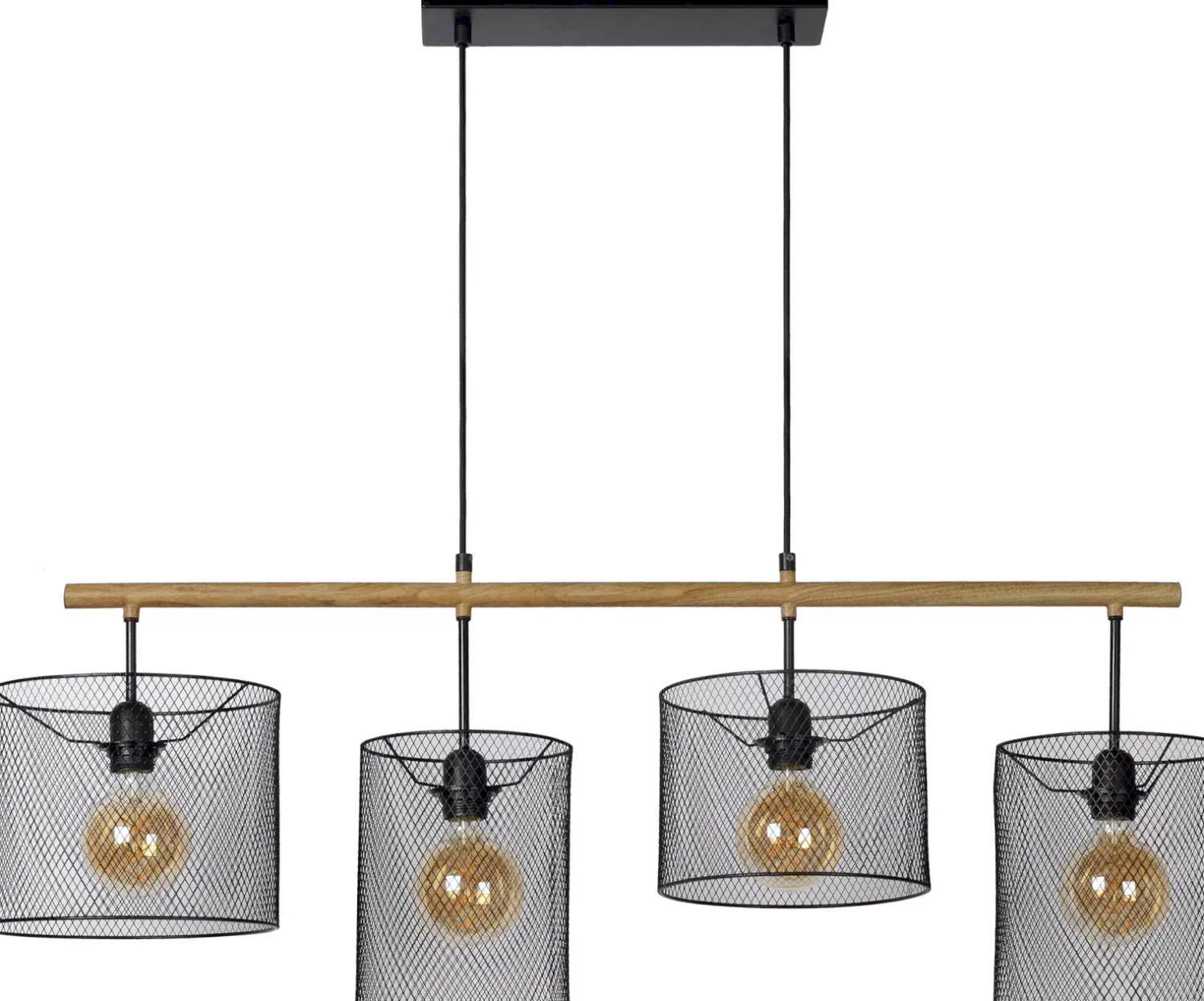 Industriële Hanglampen|Industriële Hanglampen-Lucide Baskett Hanglamp Zwart, Naturel
