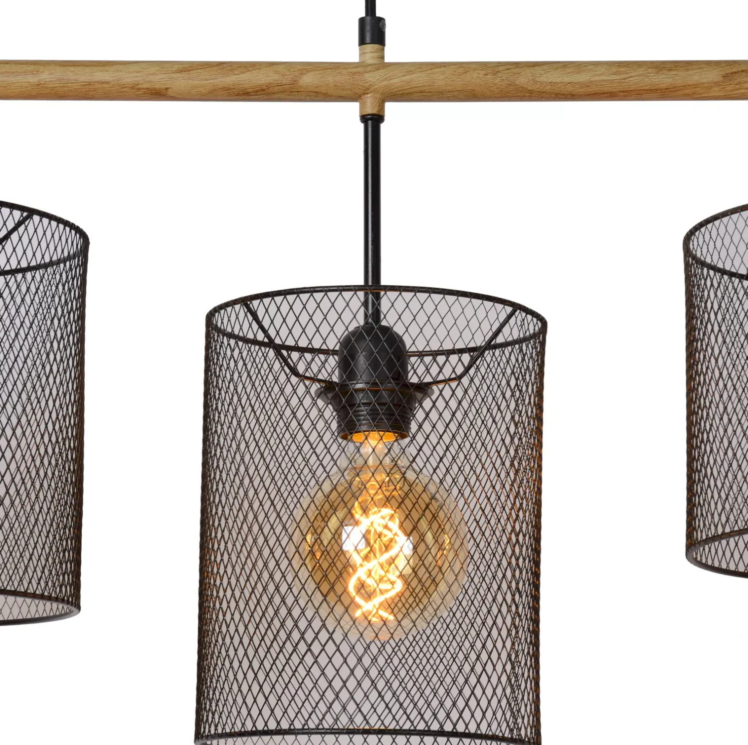 Industriële Hanglampen|Industriële Hanglampen-Lucide Baskett Hanglamp Zwart, Naturel