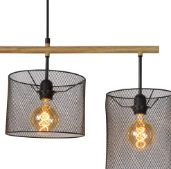 Industriële Hanglampen|Industriële Hanglampen-Lucide Baskett Hanglamp Zwart, Naturel