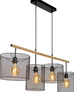 Industriële Hanglampen|Industriële Hanglampen-Lucide Baskett Hanglamp Zwart, Naturel