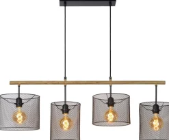 Industriële Hanglampen|Industriële Hanglampen-Lucide Baskett Hanglamp Zwart, Naturel