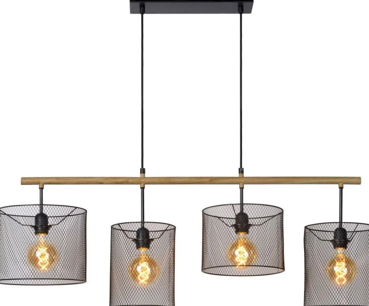 Industriële Hanglampen|Industriële Hanglampen-Lucide Baskett Hanglamp Zwart, Naturel