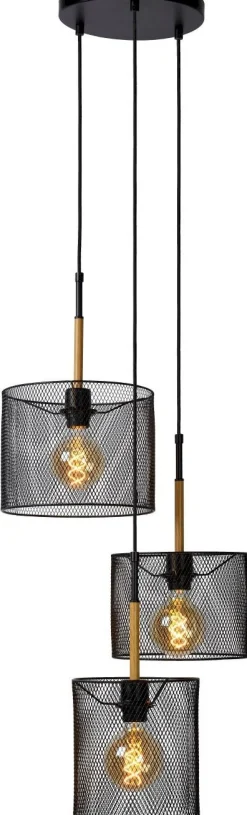 Industriële Hanglampen|Industriële Hanglampen-Lucide Baskett Hanglamp Zwart, Naturel