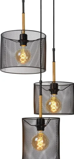 Industriële Hanglampen|Industriële Hanglampen-Lucide Baskett Hanglamp Zwart, Naturel