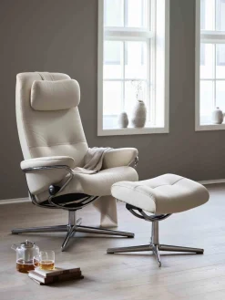 Leren Fauteuils|Relaxfauteuils-Stressless Berlin Relaxfauteuil + Hocker Latte