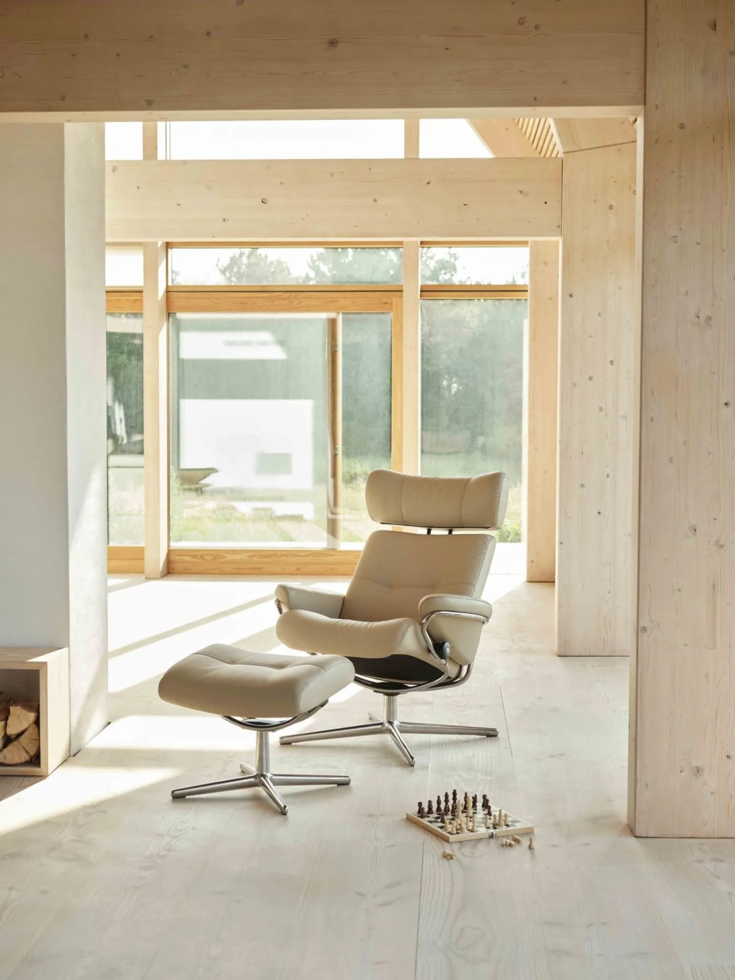 Leren Fauteuils|Relaxfauteuils-Stressless Berlin Relaxfauteuil + Hocker Latte