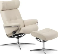 Leren Fauteuils|Relaxfauteuils-Stressless Berlin Relaxfauteuil + Hocker Latte