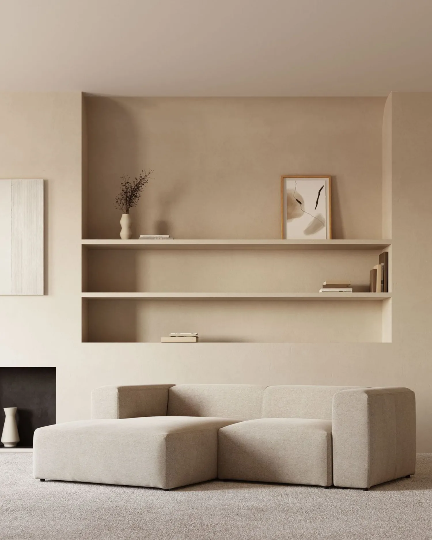 Hoekbanken-Kave Home Blok 2-Zits Hoekbank Beige