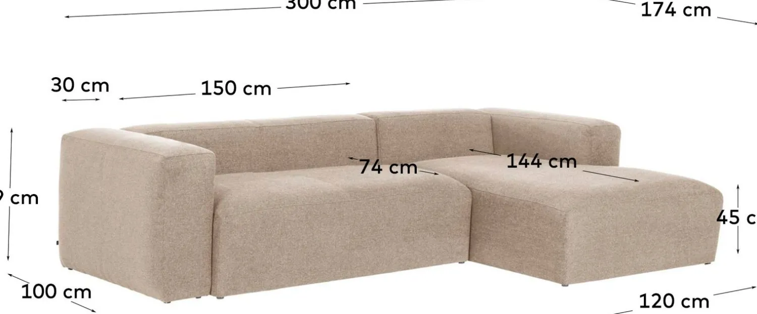 Hoekbanken-Kave Home Blok 3-Zits Hoekbank Beige