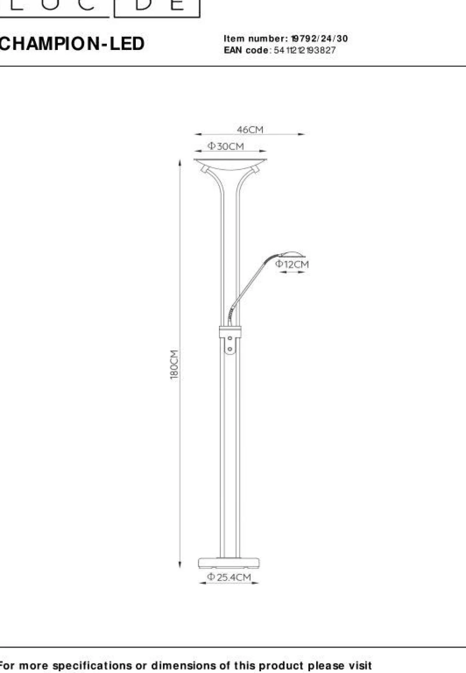 Moderne Vloerlampen|Vloerlampen-Lucide Champion-Led Vloerlamp Zwart