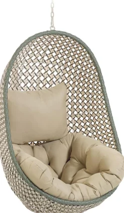 Tuinstoelen-Kave Home Cira Outdoor Hangstoel Groen, Creme