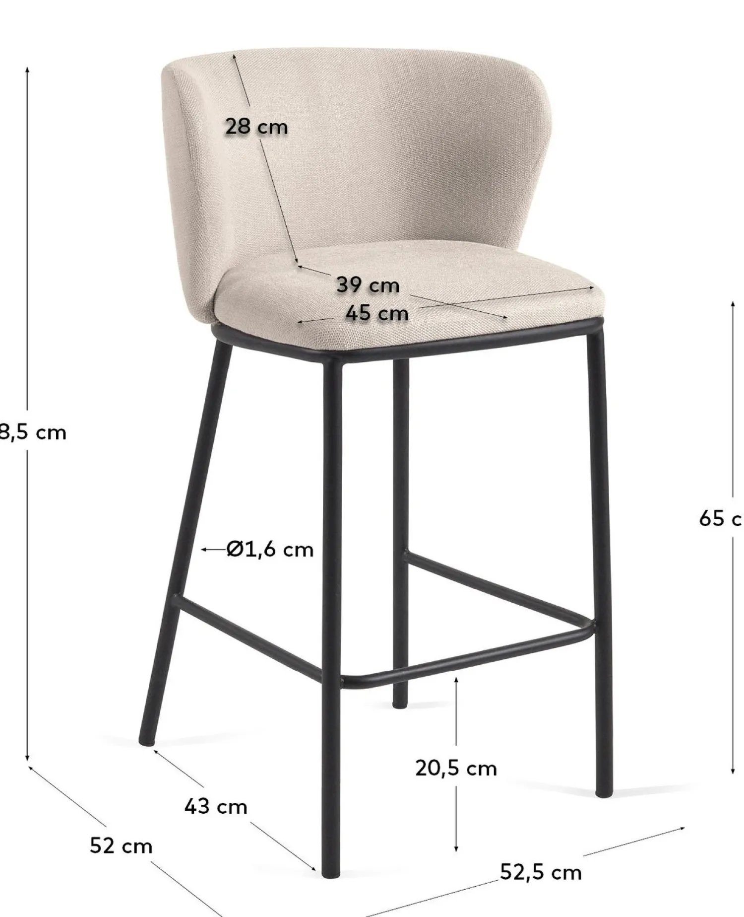 Stoffen Barkrukken-Kave Home Ciselia Barstoel Beige, Zwart