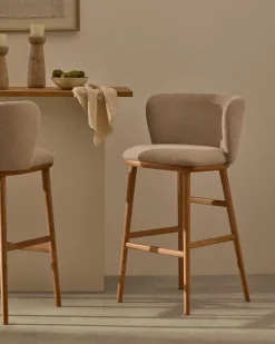 Stoffen Barkrukken-Kave Home Ciselia Hoog Barstoel Beige
