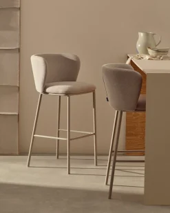 Stoffen Barkrukken-Kave Home Ciselia Hoog Barstoel Beige