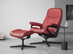Leren Fauteuils|Relaxfauteuils-Stressless Consul Relaxfauteuil + Hocker Henna