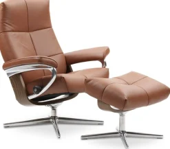 Leren Fauteuils|Relaxfauteuils-Stressless David Relaxfauteuil + Hocker Dark Mushroom