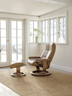 Leren Fauteuils|Relaxfauteuils-Stressless David Relaxfauteuil + Hocker Dark Mushroom