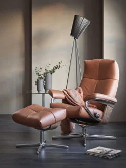 Leren Fauteuils|Relaxfauteuils-Stressless David Relaxfauteuil + Hocker Dark Mushroom