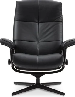 Leren Fauteuils|Relaxfauteuils-Stressless David Relaxfauteuil + Hocker Dark Mushroom