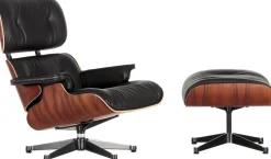 Leren Fauteuils|Draaifauteuils-Vitra Eames Lounge Chair & Hocker Zwart
