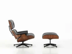 Leren Fauteuils|Draaifauteuils-Vitra Eames Lounge Chair & Hocker Zwart