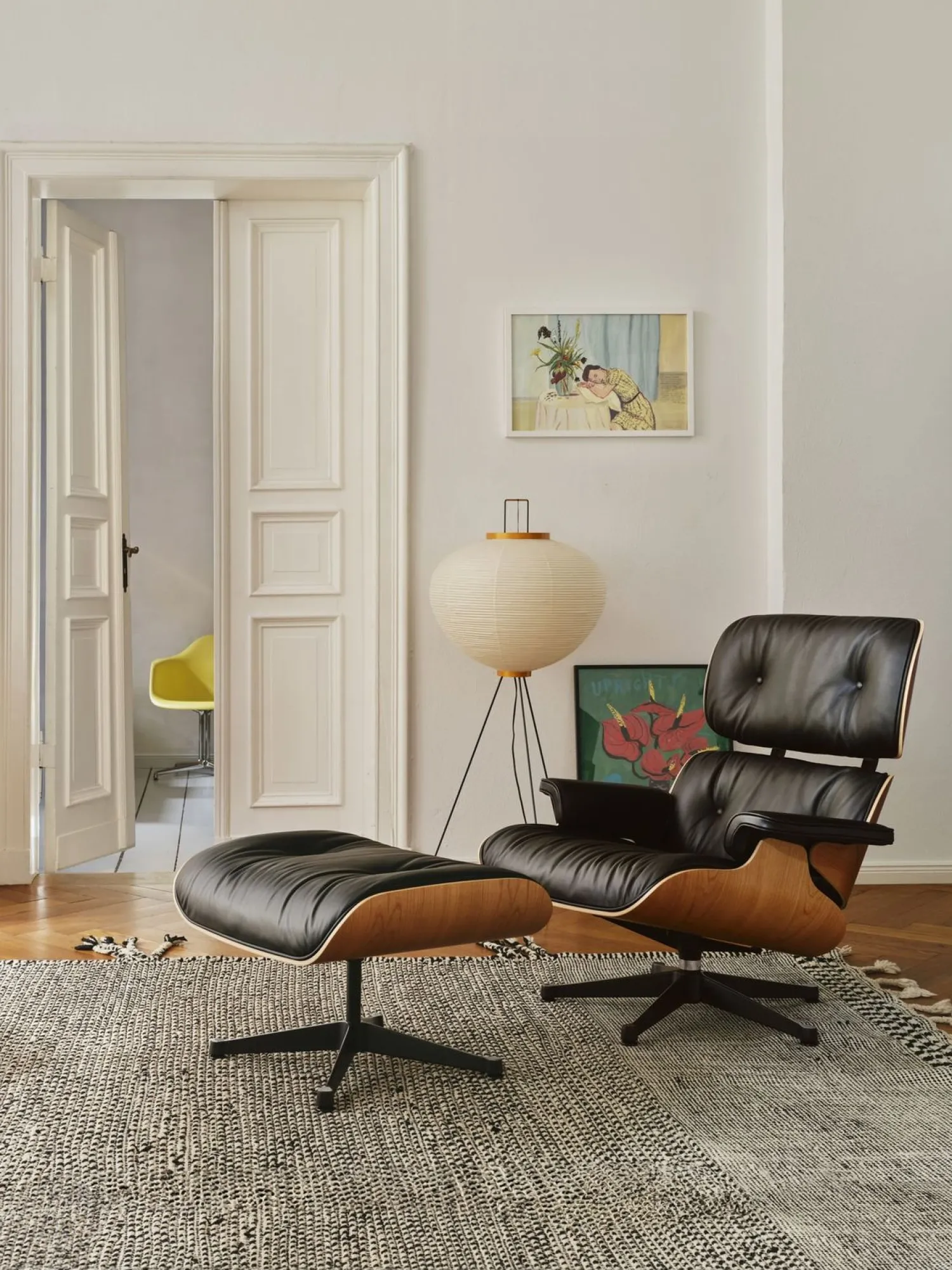 Relaxfauteuils|Leren Fauteuils-Vitra Eames Lounge Chair & Hocker Nero, Naturel