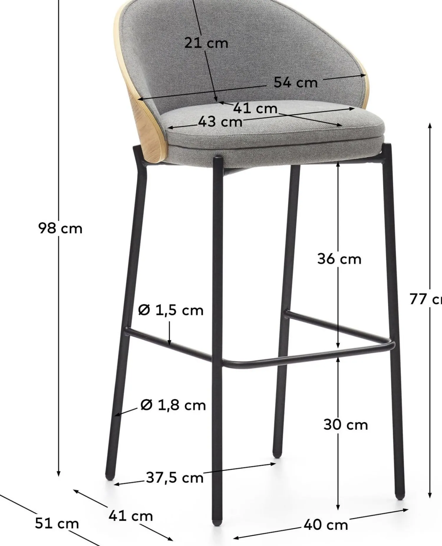 Stoffen Barkrukken-Kave Home Eamy Hoog Barstoel Grijs, Naturel