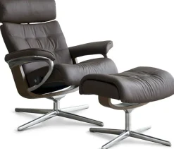 Leren Fauteuils|Relaxfauteuils-Stressless Erik L Relaxfauteuil + Hocker Black