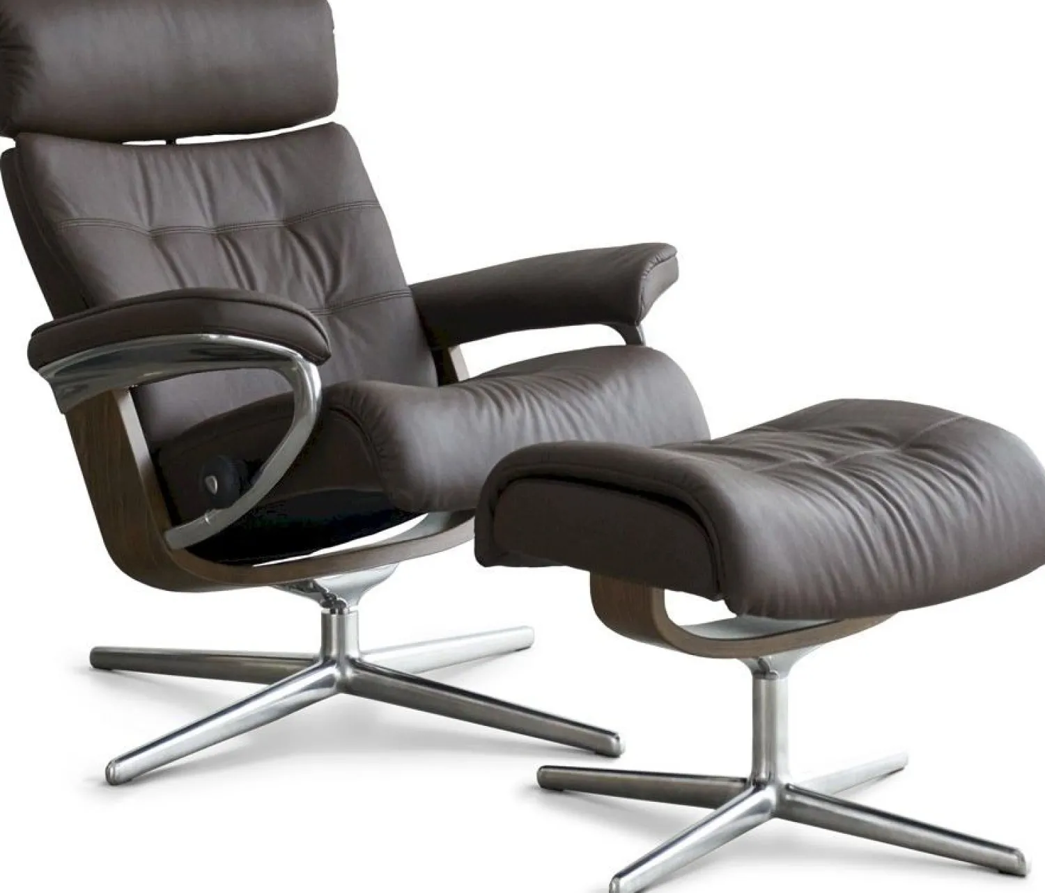 Leren Fauteuils|Relaxfauteuils-Stressless Erik L Relaxfauteuil + Hocker Black