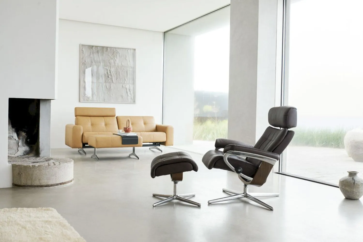Leren Fauteuils|Relaxfauteuils-Stressless Erik L Relaxfauteuil + Hocker Black