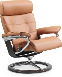 Leren Fauteuils|Relaxfauteuils-Stressless Erik M Relaxfauteuil + Hocker Cognac