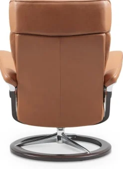 Leren Fauteuils|Relaxfauteuils-Stressless Erik M Relaxfauteuil + Hocker Cognac